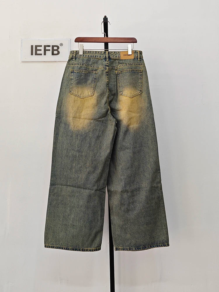 IEFB Vintage Men's Baggy Jeans Autumn New Wearproof Straight Tube Denim Pants Fashion Street Korean Style Casual Clothing 9C1443