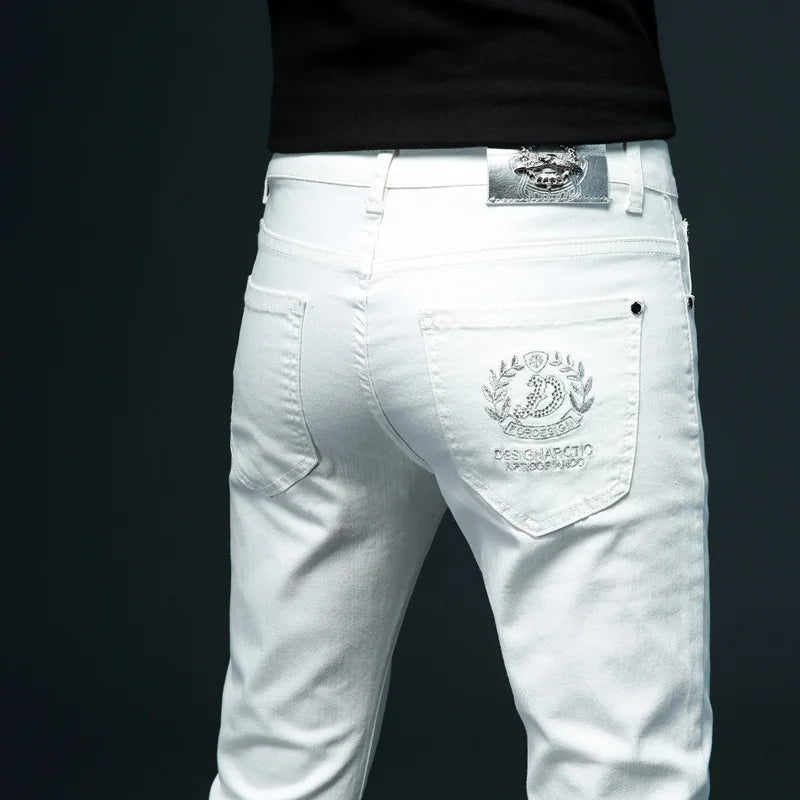 7 Styles 2022 New Men's White Slim Jeans Advanced Stretch Skinny Jeans Embroidery Decoration Denim Trousers Male Brand Clothes