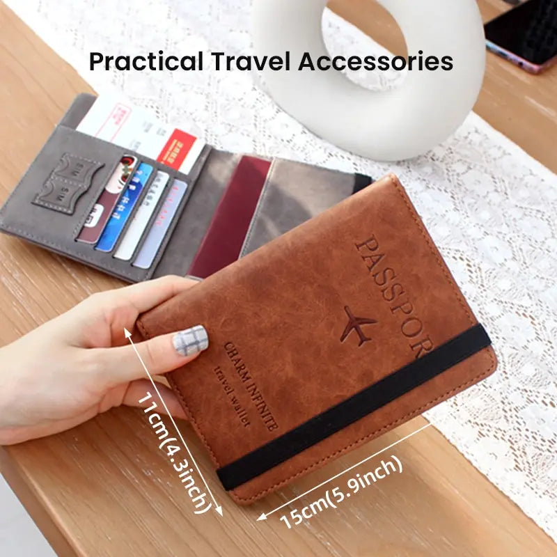 RFID-Blocking Passport Holder Wallet - PU Leather Cover for Men & Women, Card Holder, Travel Essential for Family Vacations