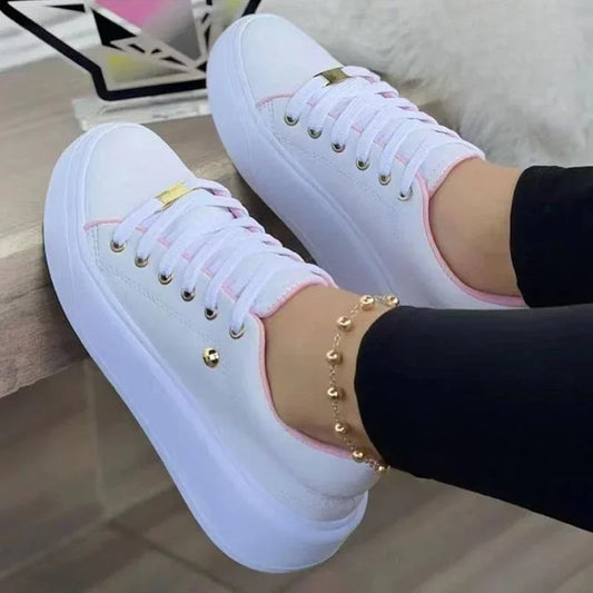 Women Sneakers Fashion Lace-Up Round Head Platform Sport Shoes Spring Autumn Female Walking Flats Ladies Casual Vulcanized Shoes