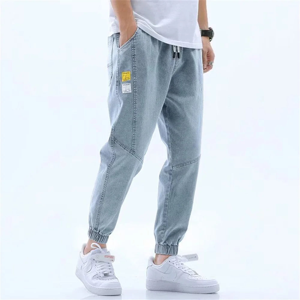 2024 Summer Men's Jeans Jogger Thin Harem Pants Cotton Banded Pant Korea Style Light Blue Hip Hop Beam Feet Casual Trousers Male