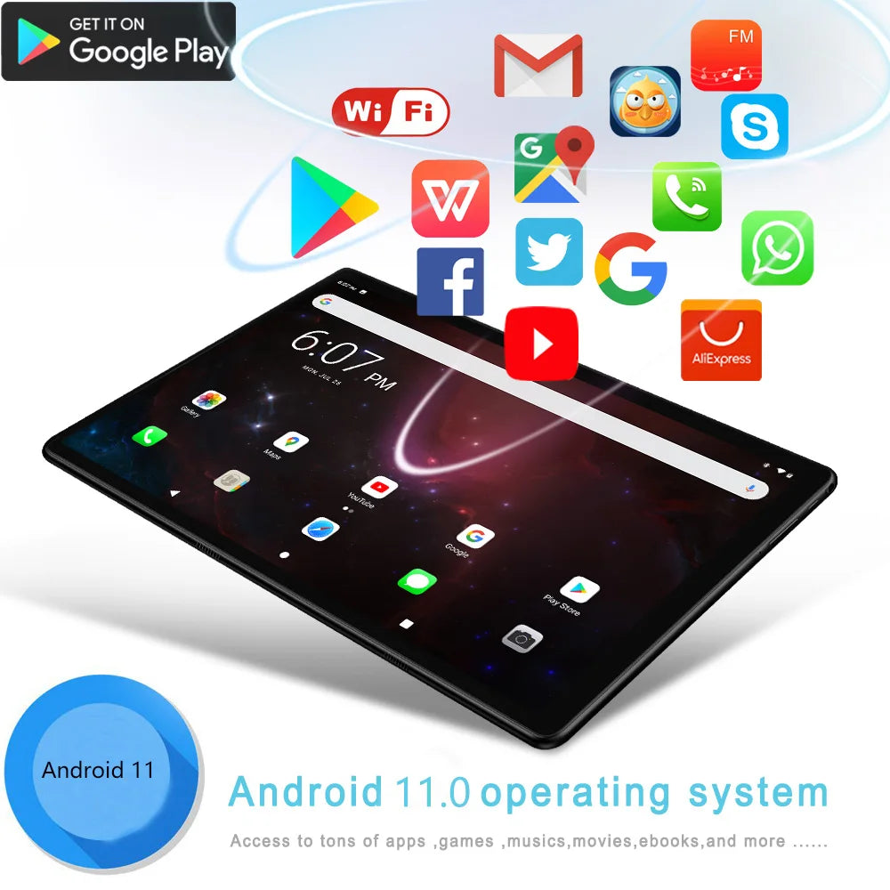 Global Version 10.1 Inch Tablet Pc 4GB RAM 64GB ROM Octa Core Android 11 Google Play Dual SIM Cards Phone Call Tablets 5000mAh