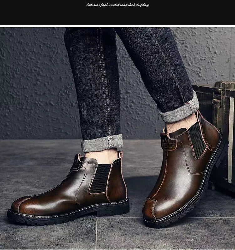 Genuine Leather Men's Boots High Quality Men Working Boots Brand Designer Men Casual Shoes British Style Ankle Botas para hombre