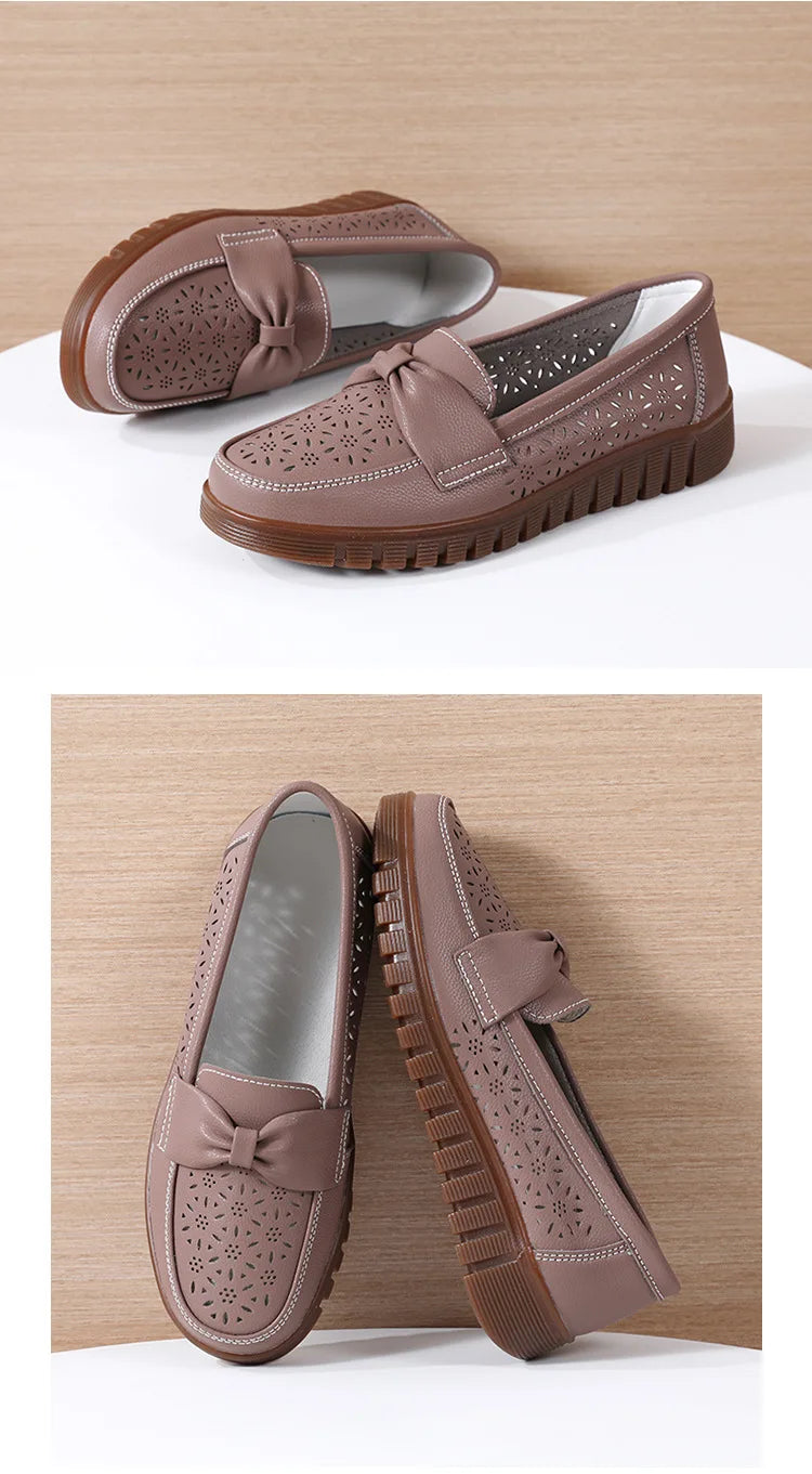 Spring /autumn Women Shoes Genuine Leather Breathable Loafers Flat Shoes Ladies Casual Shoes Plus Size 36-43 Mother Shoes