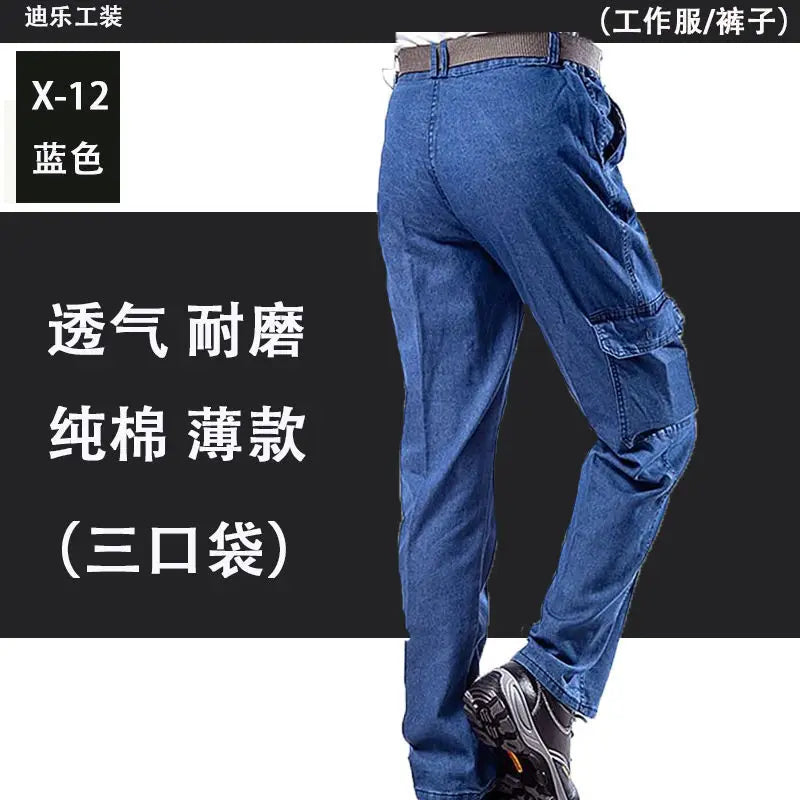 Overalls Pants Men's Clothing Trousers Wear-Resistant Anti-Scald Thickening Cotton Workwear Denim Work Pants Multiple pockets