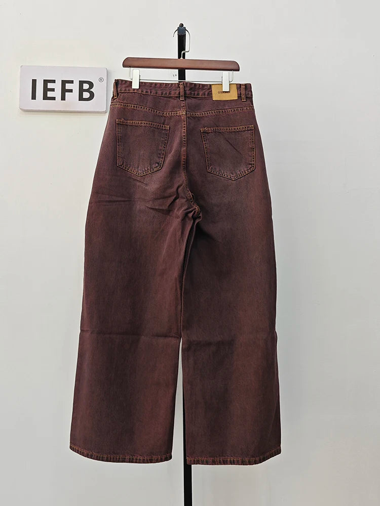 IEFB Vintage Men's Baggy Jeans Autumn New Wearproof Straight Tube Denim Pants Fashion Street Korean Style Casual Clothing 9C1443