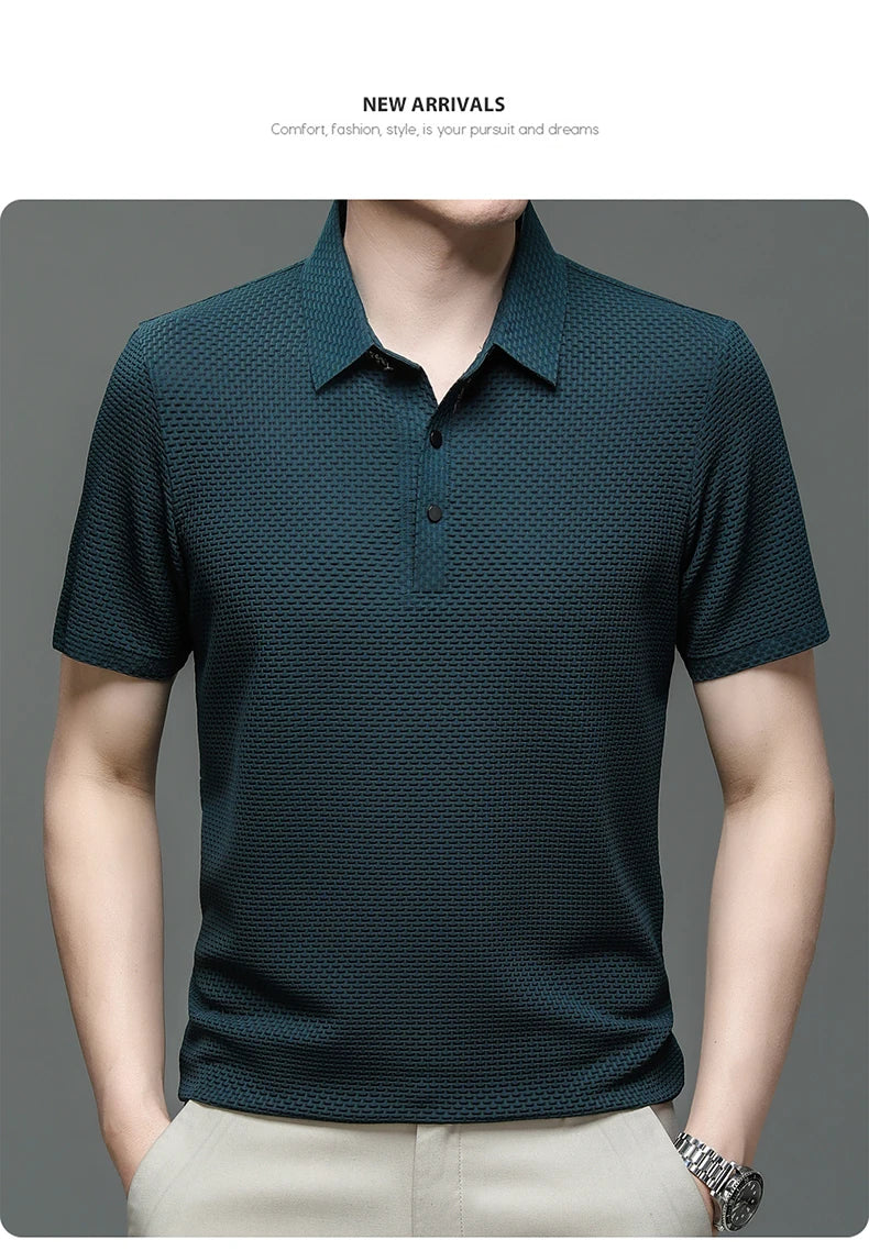 Asian Sizes Golf shirt Summer New Men's Lop-up Hollow Short-sleeved Polo Shirt Ice Silk