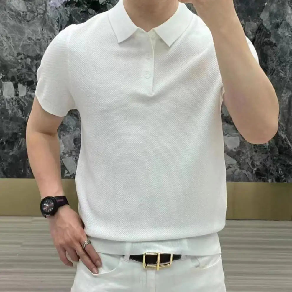 Fashion Light Luxury Men's Solid Short Sleeve Polo Shirts Summer New Comfy Lapel Business Casual Tops Men Korean Leisure T-shirt