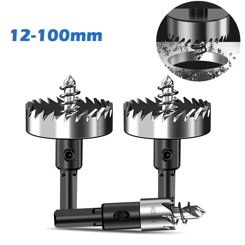 Hole Saw Set 12-100mm Hard Metal Drill Bits Heavy Duty Hole Opener Hole Cutter For Metal Stainless Steel Iron Wood Plastic Etc.