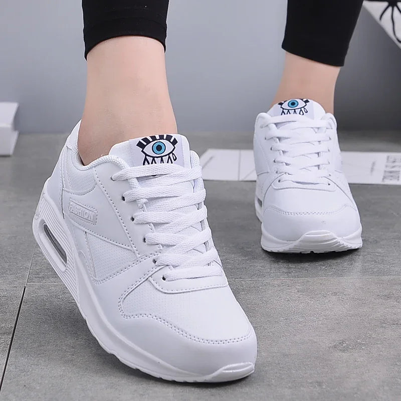 Women Fashion Sneakers Air Cushion Sports Shoes Pu Leather Blue Shoes White Pink Outdoor Walking Jogging Shoes Female Trainers