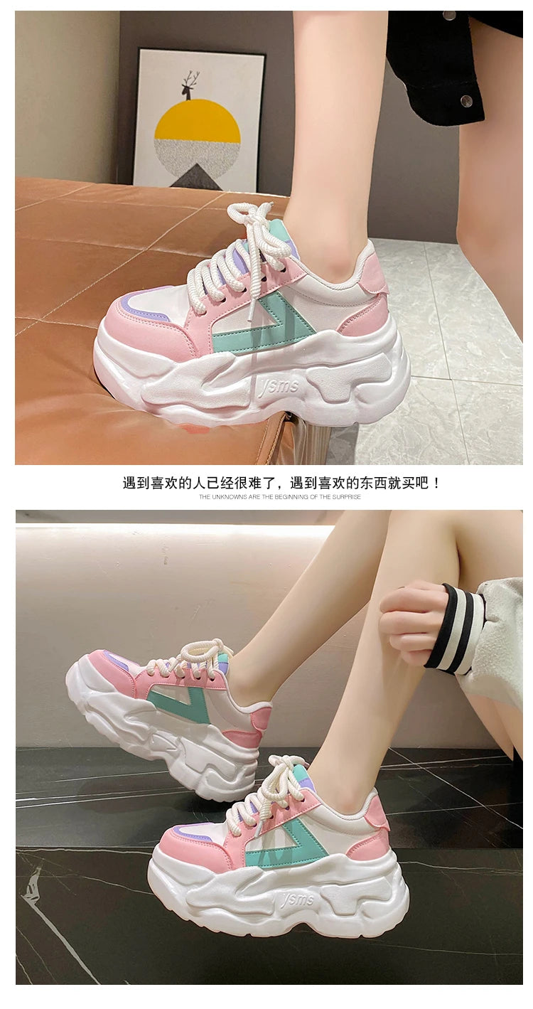 New Fashion High Platform Sneakers Women Spring Autumn Lace Up Comfort Ventilate Wedges Height Increasing Shoes Footwear