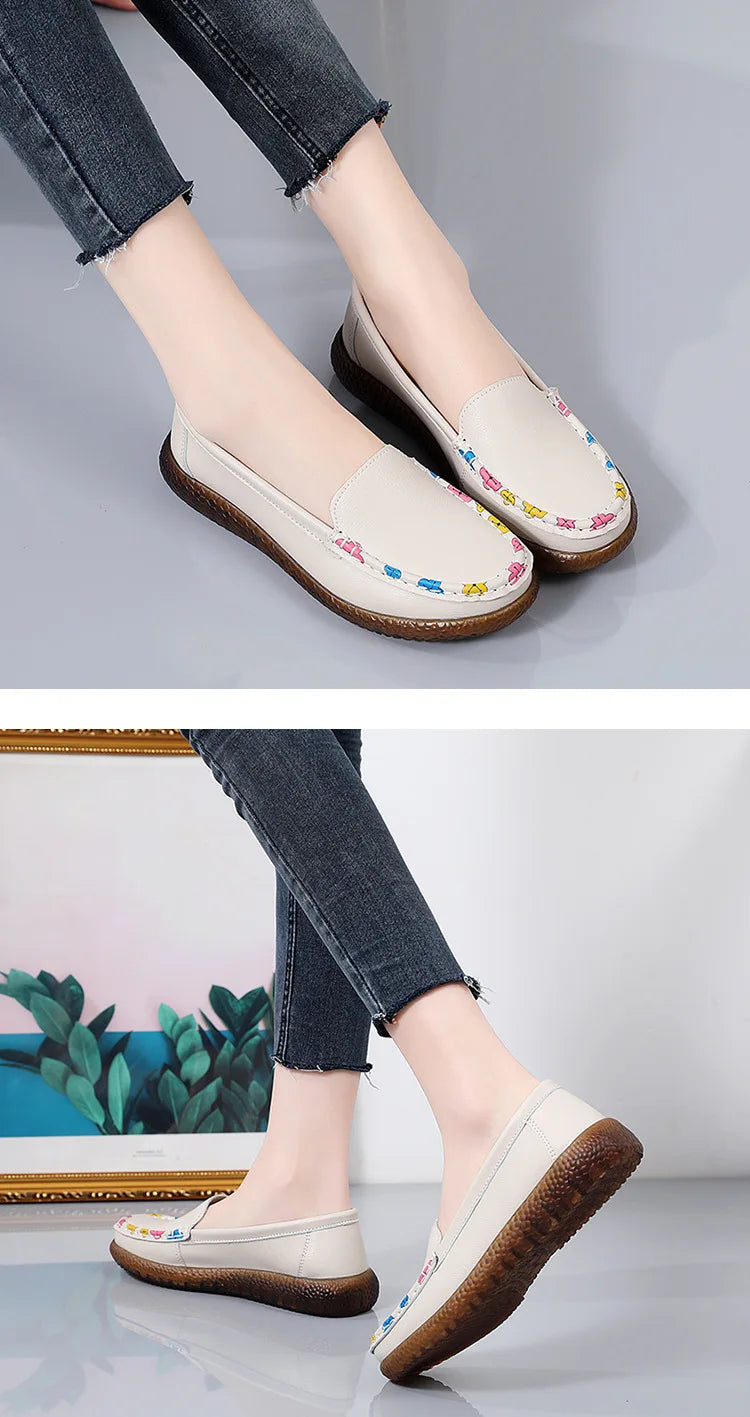 Spring Summer Leather Women's Lightweight Breathable Casual Flats Shoes Women Loafers Walking shoes