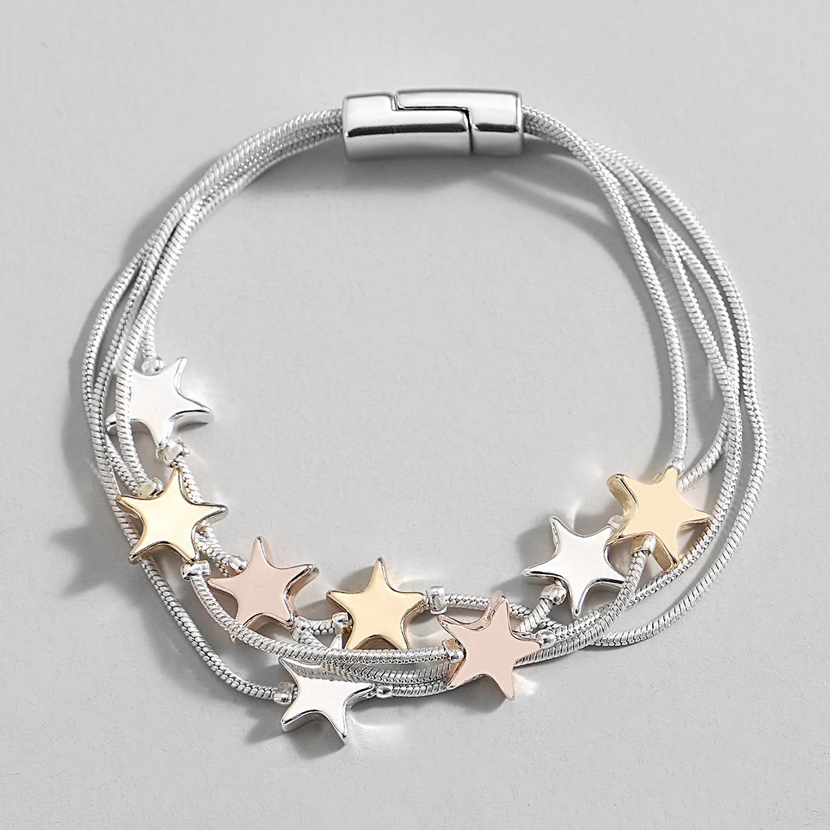 ALLYES Triple Color Star Bracelet for Women Cute Sky Star Multilayer Silver Color Snake Chain Bracelets & Bangles Charm Jewelry