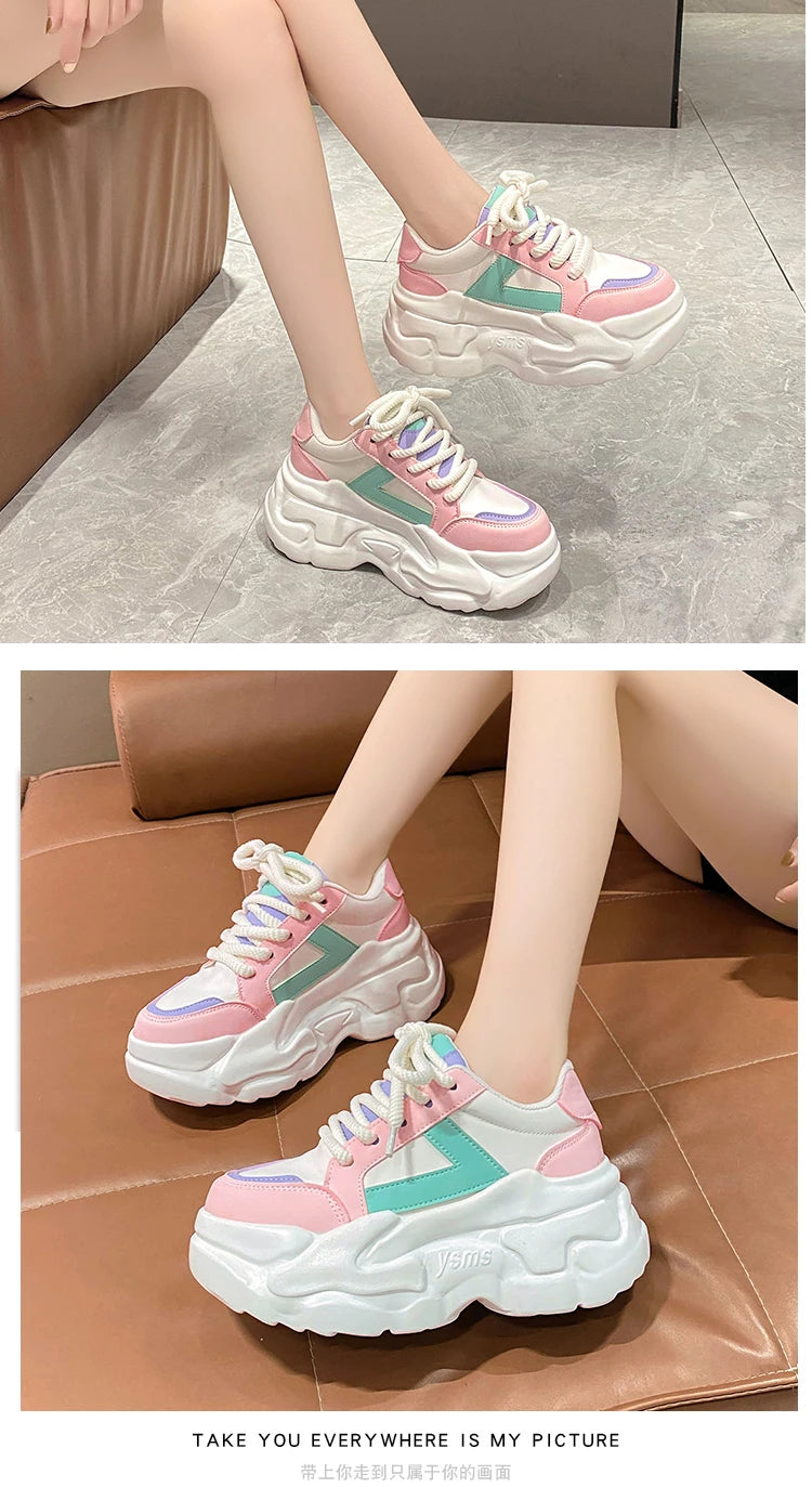 New Fashion High Platform Sneakers Women Spring Autumn Lace Up Comfort Ventilate Wedges Height Increasing Shoes Footwear