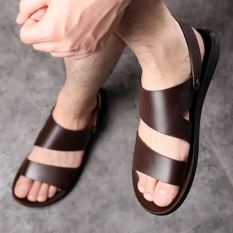 New Dad Sandals Summer 2023 Slippers Dual Soft Sole Versatile Casual Leather Sandal Shose Men Fashion Outdoor Adult Slip On