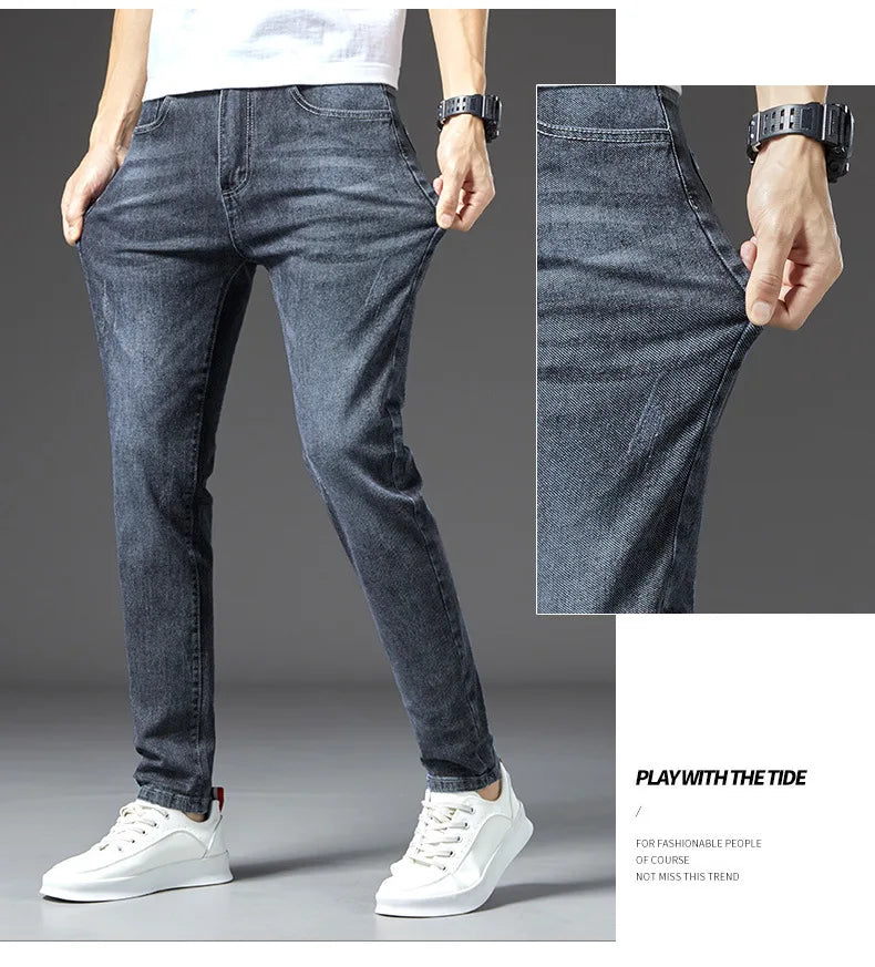 2024 Spring and Autumn New Simple Fashion Trend Solid Color Stretch Jeans Men's Business Casual Slim Comfortable Pants 28-38