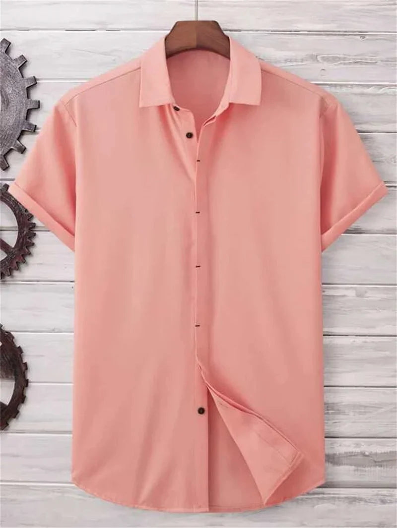 Summer men's solid color shirt Simple breathable Men's top Men's Hawaii outdoor shirt Loose cool and comfortable men's clothing