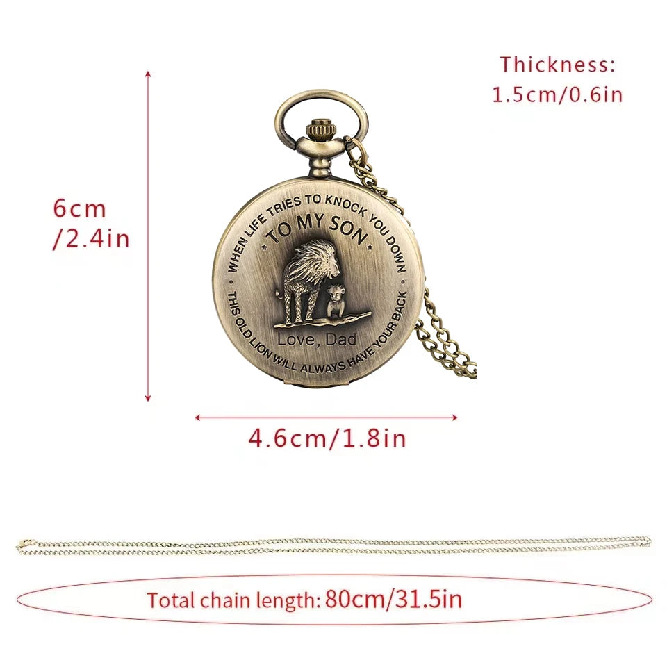 Best Gift For Son Lion Man Quartz Pocket Watch Necklace Chain For My Son Love Dad Design Pendant Watch