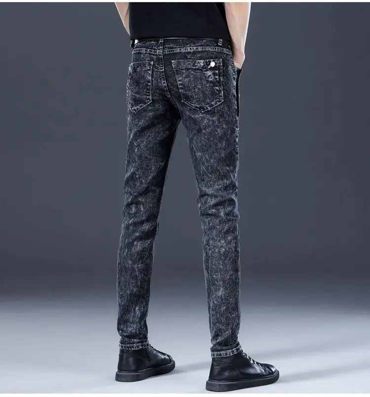 Fashion Stylish Korean Style Clothes Classic Kpop Streetwear Luxury Slim-Fit Smoke Gray Men's Jeans Casual Cowboy Pants for Men