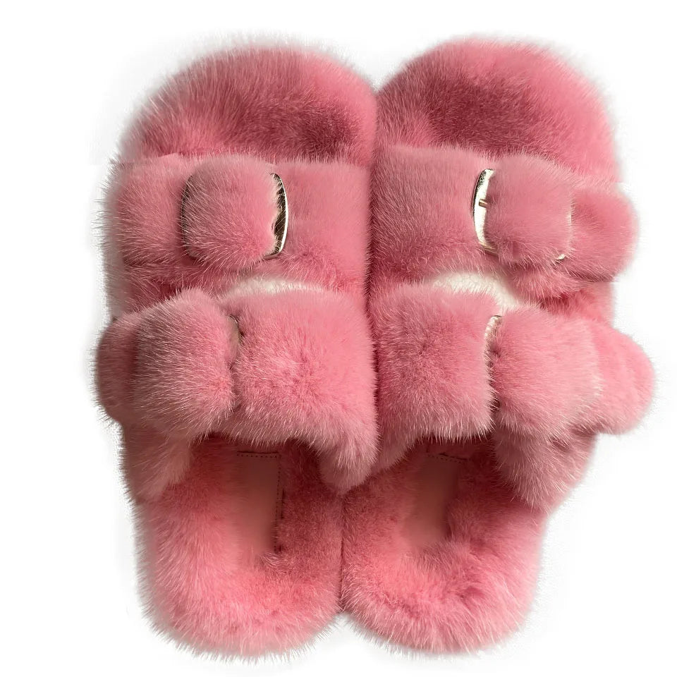 2024 New Women Fur Slippers Shoes Women Warm Winter Natural Fur Shoes For Women Slippers Casual Plush Comfortable Mink Slippers