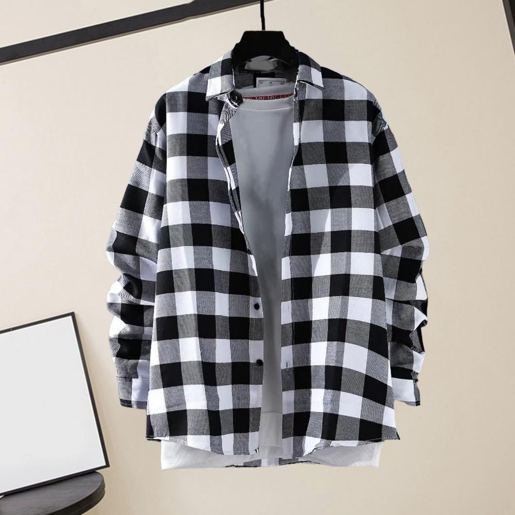 Plaid Shirt Men's Long Sleeve Korean Thin Buttons Men Autumn Mens Spring Casual Shirt Thin Coat Oversize Loose Shirt Cardigan