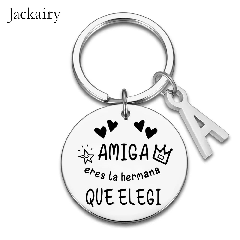 Spanish AMIGA Keychain Friendship Gift for Sister BFF Amiga Eres La Hermana Que Elegi Charms Keyring Birthday Christmas Gifts