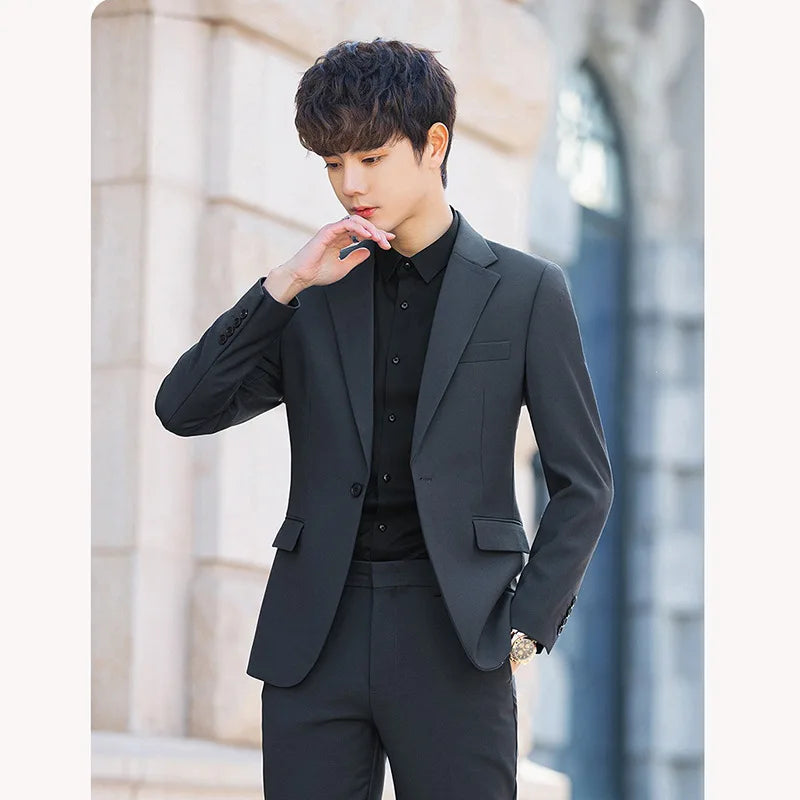 S-6XL Men's Business Casual Blazer Korean Trend Slim Fit Solid Color Suit Jacket Elegant Luxury Blazers Single Top Groom Wedding