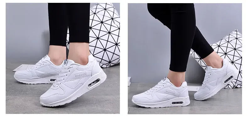 Women Fashion Sneakers Air Cushion Sports Shoes Pu Leather Blue Shoes White Pink Outdoor Walking Jogging Shoes Female Trainers