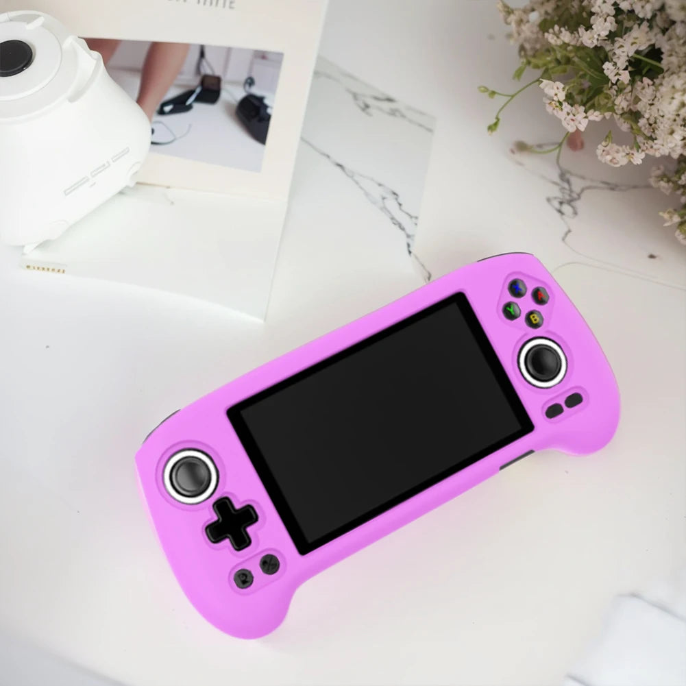 For Anbernic RG556 Game Console Silicone Protective Case Anti-Scratch Protective Protector Cover+1PCS 9H HD Screen Tempered Film