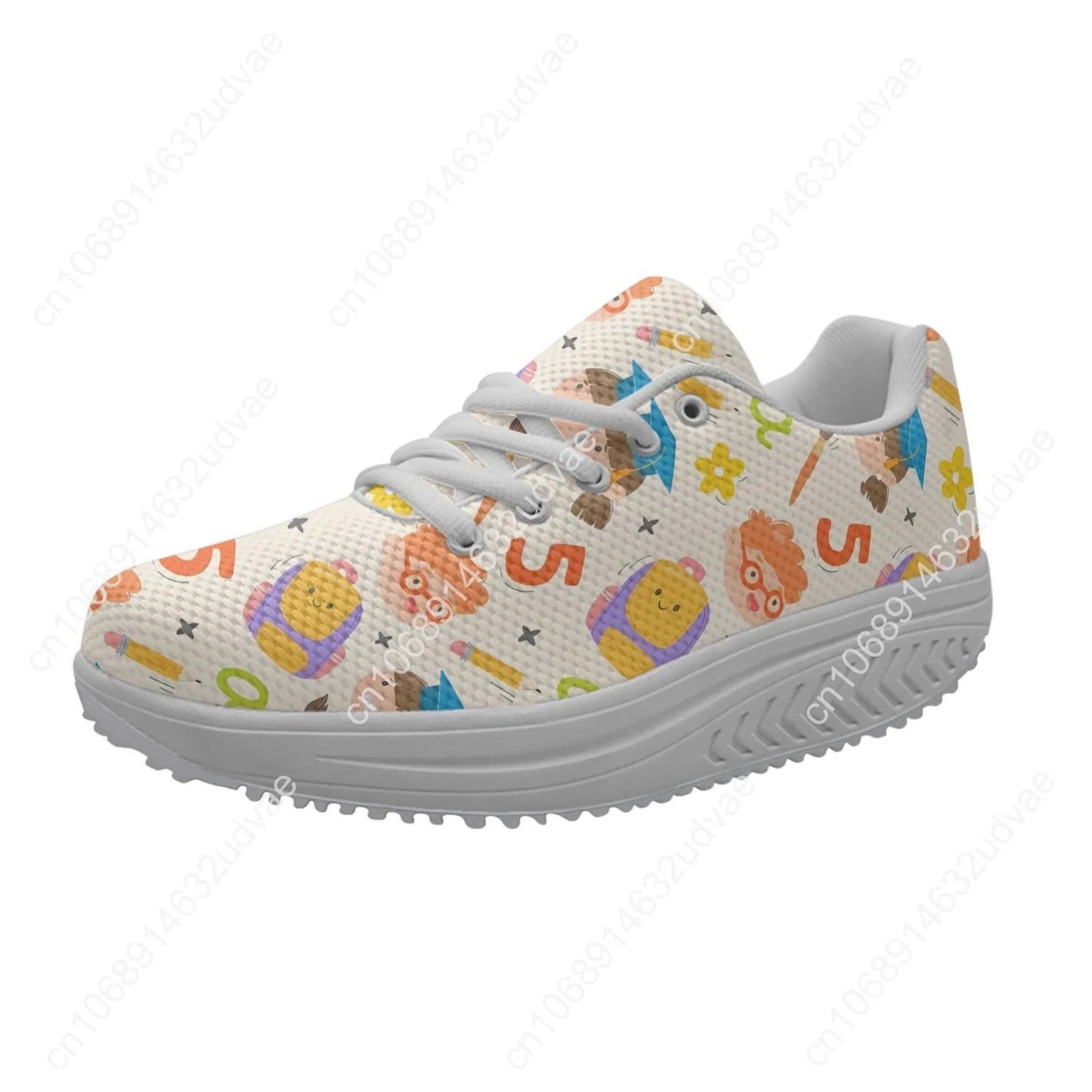 Teachers Day Gift Women's Shake Shose Cartoon Digital Printing Girls' Height Increasing Shoes School Shoes Zapatos