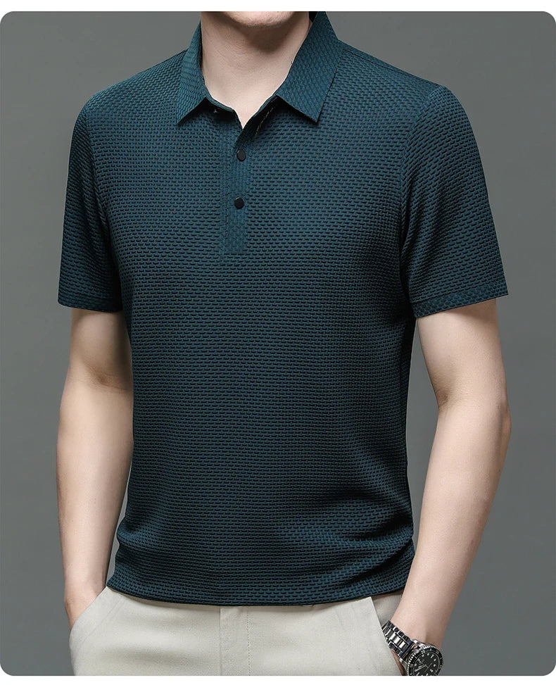 Asian Sizes Golf shirt Summer New Men's Lop-up Hollow Short-sleeved Polo Shirt Ice Silk