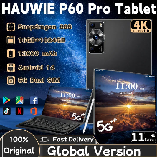 Global Version Original P60 Pro Tablet PC Android14 12000mAh 16GB+1TB 11 Inch Snapdrago888 5G Dual SIM Card WIFI HD 4K Mi Tablet