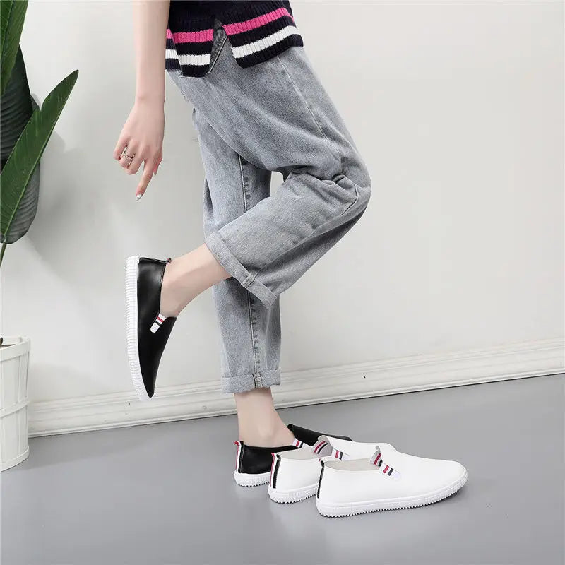 White Flats Cut-Out Woman Loafers Leather Slip on Shoes Low Heels Casual Shoes Espadrilles Ladies Shoes Women Sneakers