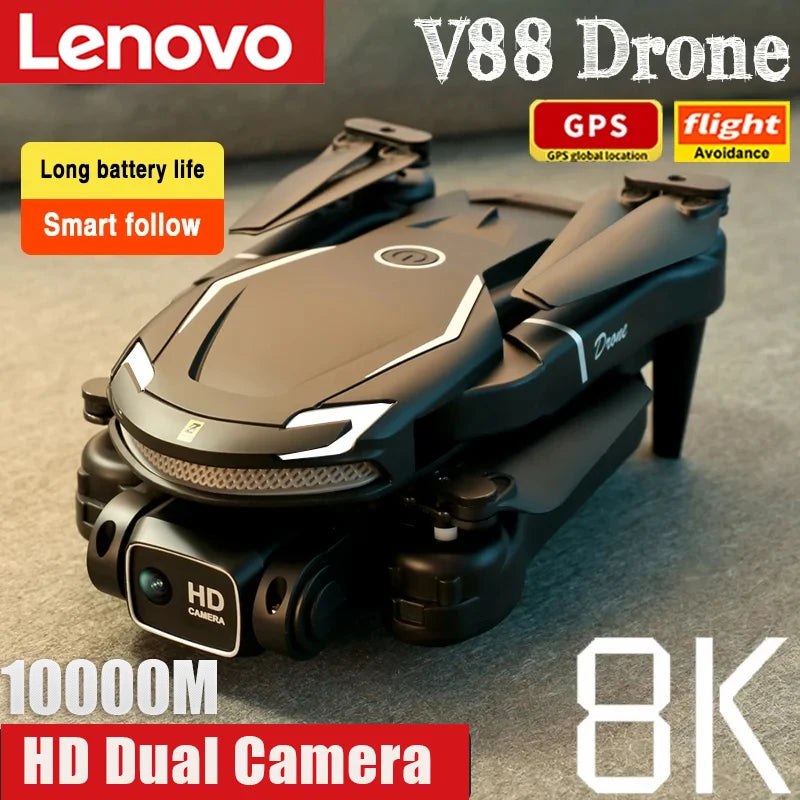 Lenovo V88 Mini Drone 8K HD Dual Camera 5G GPS Obstacle Avoidance Photography Optical Flow Foldable Toy UAV 9000M