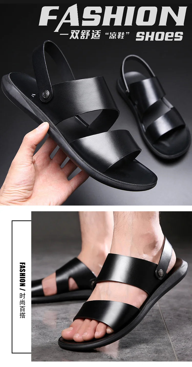 New Dad Sandals Summer 2023 Slippers Dual Soft Sole Versatile Casual Leather Sandal Shose Men Fashion Outdoor Adult Slip On