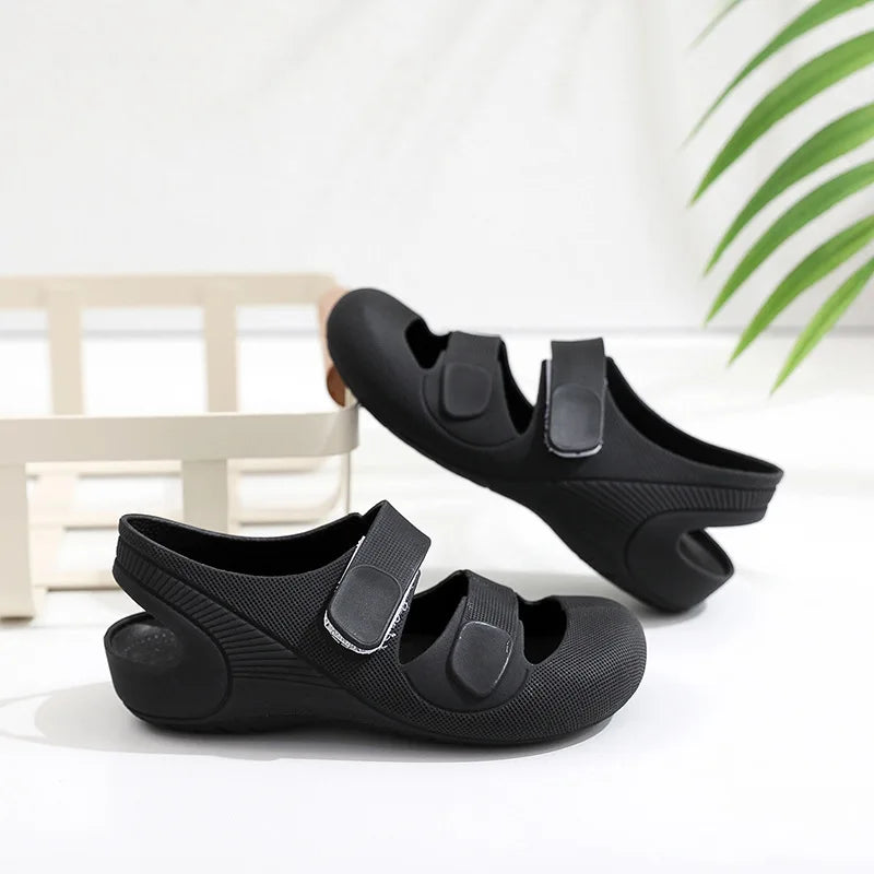 Children Sandals Hollow Out Closed Toe Beach Shoes Breathable Candy Color Roman Sandals for Boys Girls Soft Non-slip Kids Shoes