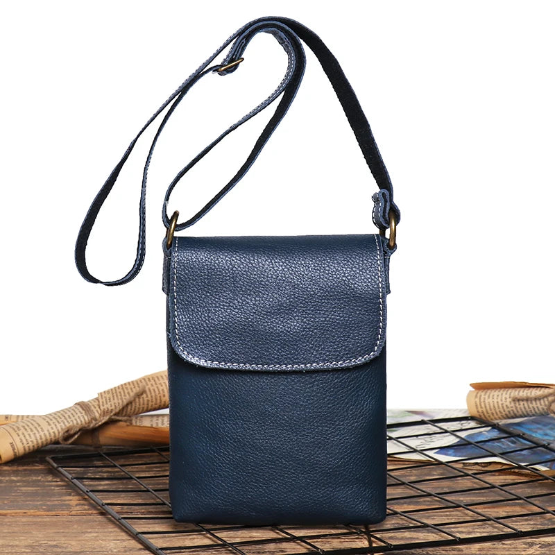 Crazy Horse Leather Small Vintage Sling Crossbody Bag Man Flap Locking Shoulder Bag Simple Men's Phone Key Pocket Bag