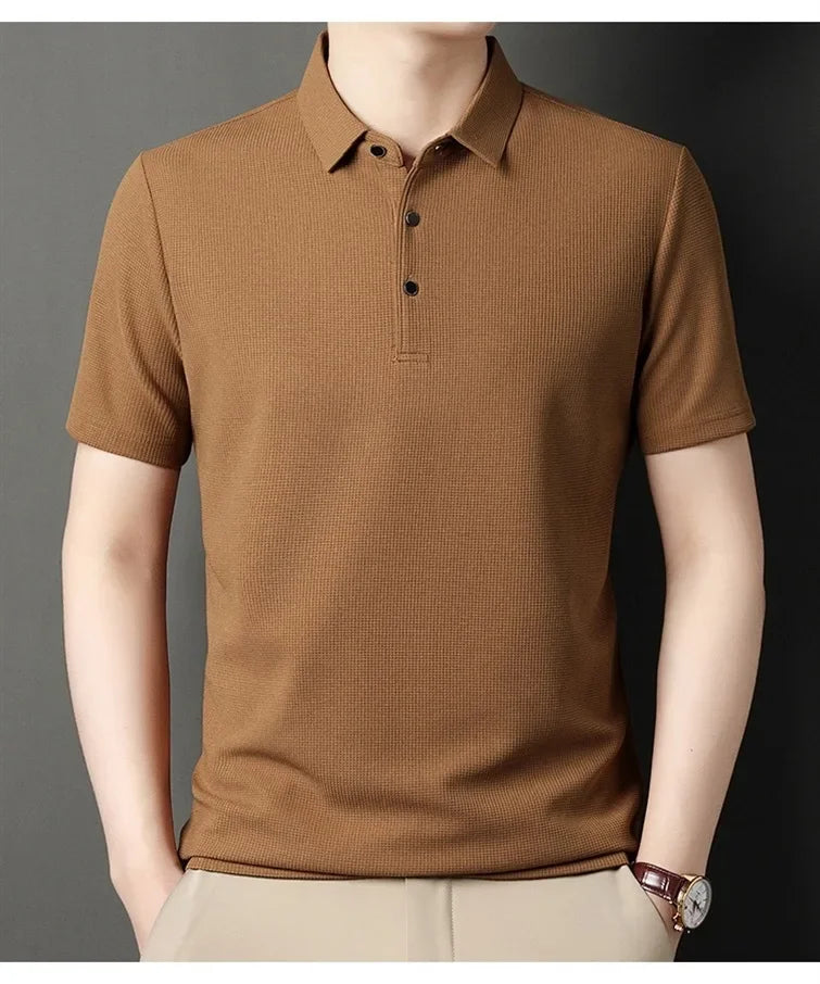 7 Colors Men's Short Sleeved Lapel Polo Shirt  Loose Fitting Men's Trendy Top Summer Solid Color T-shirt