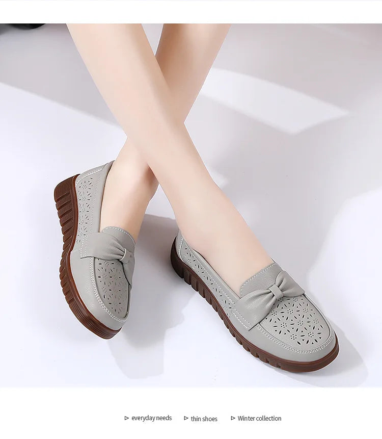 Spring /autumn Women Shoes Genuine Leather Breathable Loafers Flat Shoes Ladies Casual Shoes Plus Size 36-43 Mother Shoes