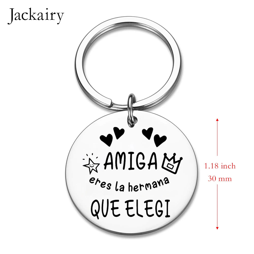 Spanish AMIGA Keychain Friendship Gift for Sister BFF Amiga Eres La Hermana Que Elegi Charms Keyring Birthday Christmas Gifts