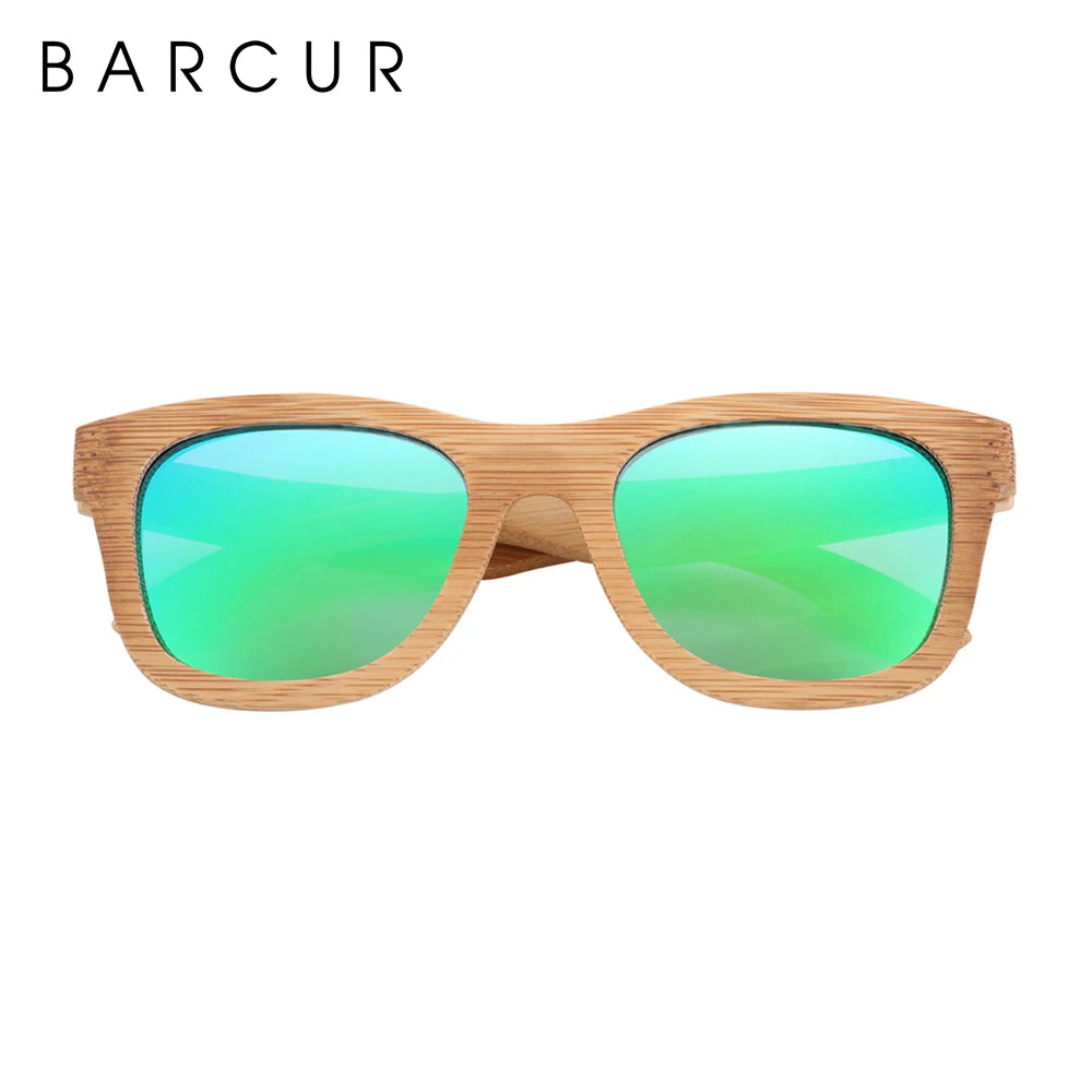 BARCUR Retro Square Men Sun Glasses Women Polarized Sunglasses Natural Bamboo Handmade Wood Sunglasses Beach Wooden UV400