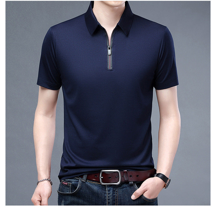 2023 Summer Men's Ice Silk Cool Polo Short Sleeve T-shirt Large Thin T-shirt Short Sleeve Polo Shirt Business Casual Shirt