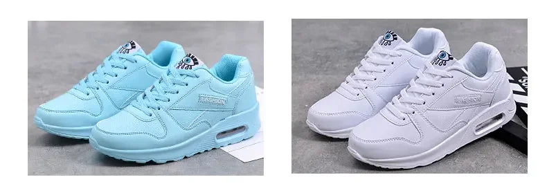 Women Fashion Sneakers Air Cushion Sports Shoes Pu Leather Blue Shoes White Pink Outdoor Walking Jogging Shoes Female Trainers