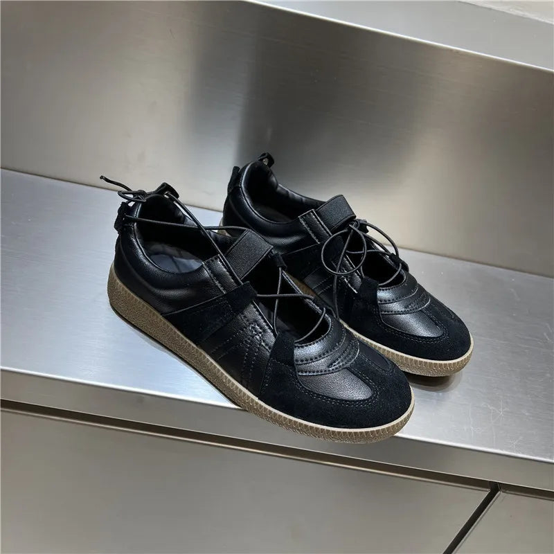 2024 Women Spring Summer New Soft Leather Korea Y2k Designer Casual Ballet Sports Athletic Training Flat Sneakers Female Shoes