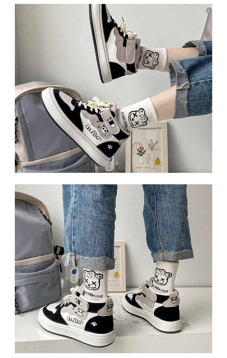 Autumn Winter High Top Sneakers Women Panda Sneakers for Teenage Girls Cute Womens Sports Shoes Kawaii Luxury Trend Ladies Shoes