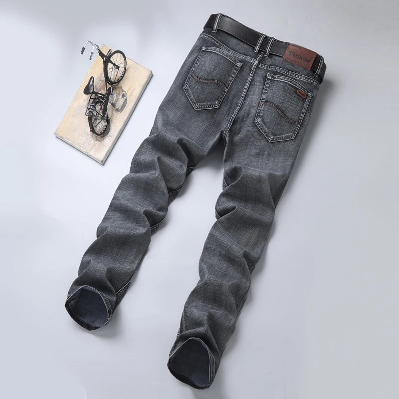 Wthinlee New Business Men's Jeans Casual Straight Stretch Fashion Classic Blue Black Work Denim Trousers Male Brand Clothing