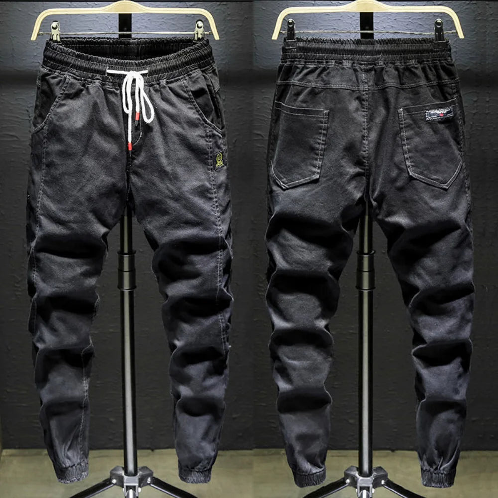 New Summer 2023 Drawstring Thin Luxury Men's Work Jeans Korean Style Clothes Streetwear Punk Casual Harem Jogger Denim Pants