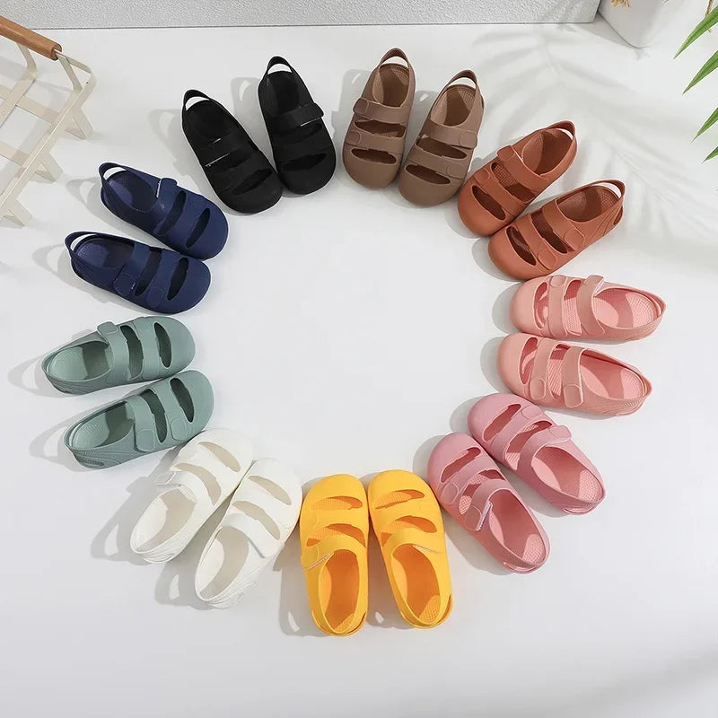 Children Sandals Hollow Out Closed Toe Beach Shoes Breathable Candy Color Roman Sandals for Boys Girls Soft Non-slip Kids Shoes