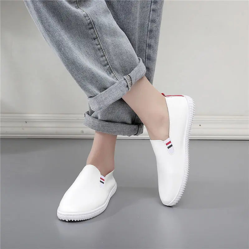 White Flats Cut-Out Woman Loafers Leather Slip on Shoes Low Heels Casual Shoes Espadrilles Ladies Shoes Women Sneakers