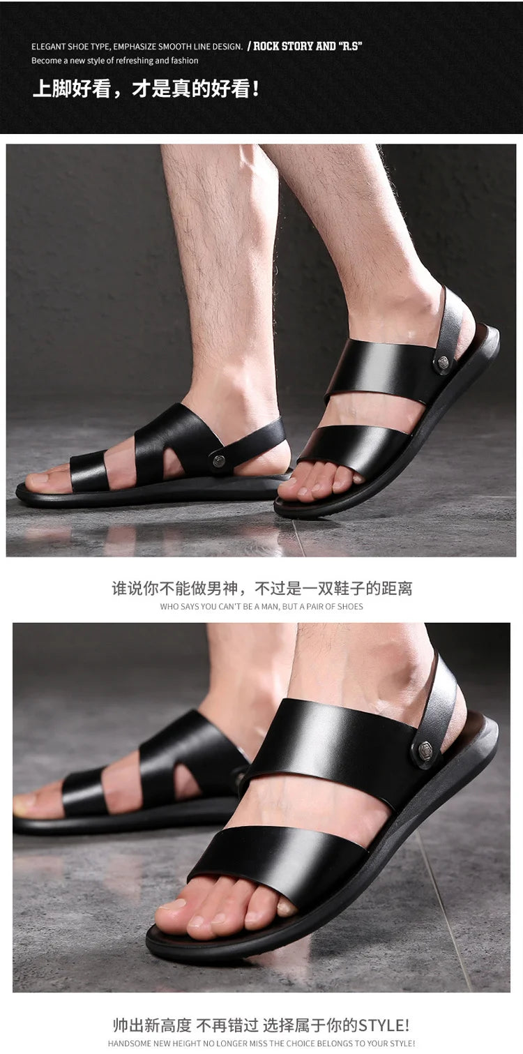 New Dad Sandals Summer 2023 Slippers Dual Soft Sole Versatile Casual Leather Sandal Shose Men Fashion Outdoor Adult Slip On